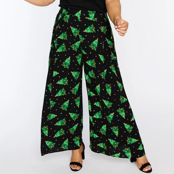 Christmas Tree Print Wide Leg Pants. Kitsch meets modern. NWT. US 18/20/22. - Picture 1 of 10